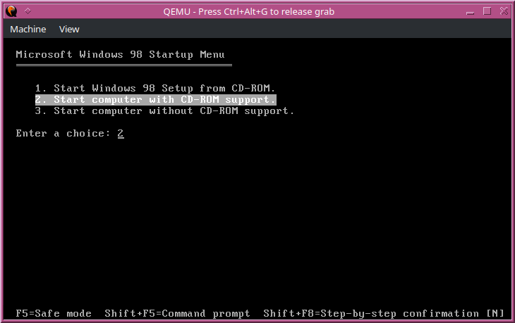 Windows 98 setup second boot menu.